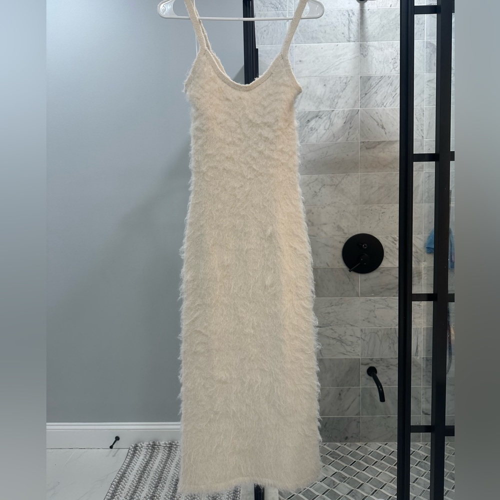 H&M Cream Fuzzy Midi Dress